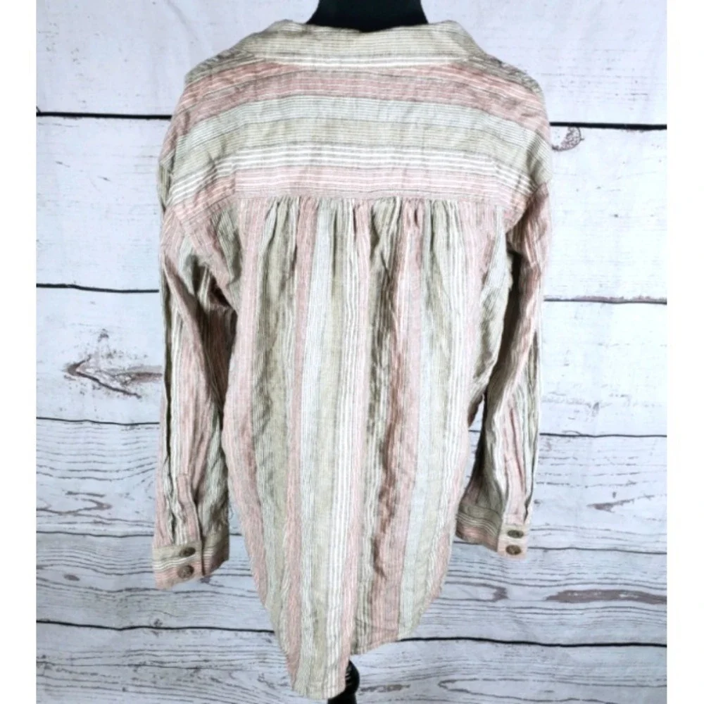 NWT Free People High Tides Pink Sands Top Women's Size Small Button Down Striped
